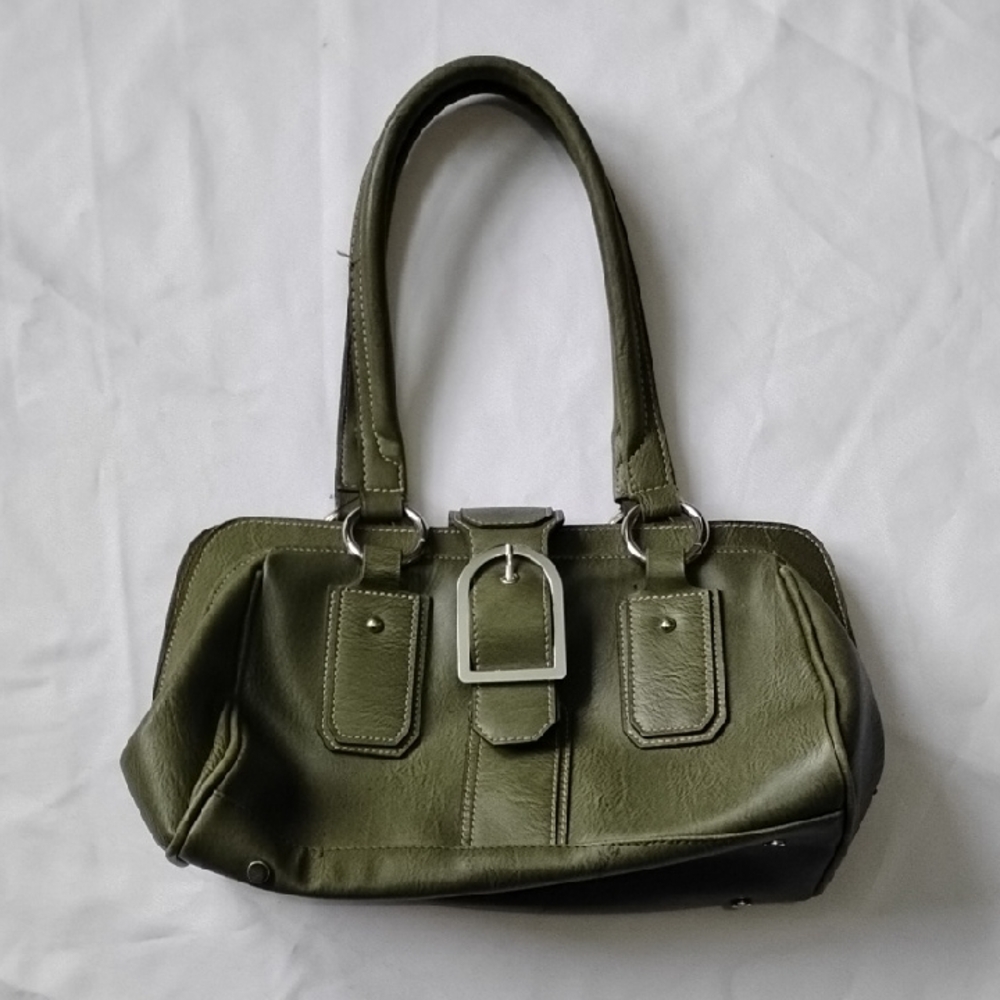 Bellerose Green Leather Handbag Silver Hardware Shouler Purse